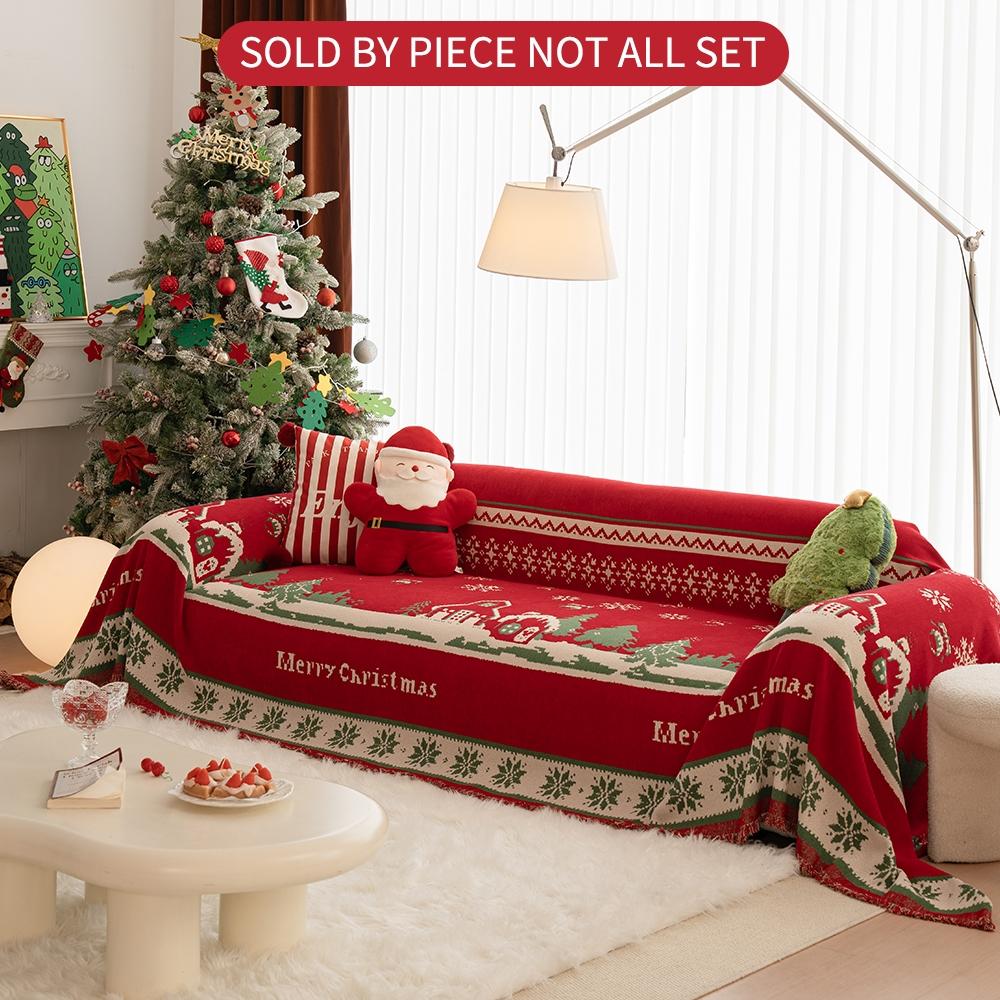 Christmas Sofa Throw Blanket with Tassels, Pet Protection, Fits 1-4 Seater Sofas, Home Decor Christmas Gift, Winter All-Purpose Cover