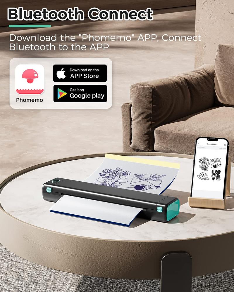 Phomemo M08F Tattoo Printer – Wireless Bluetooth Thermal Printer for Tattoo Artists & Beginners, Compatible with Smartphone, Tablet & PC, Ideal for On-the-Go Tattoo Transfers