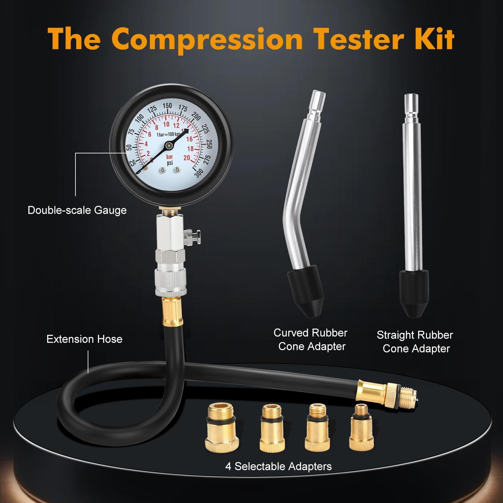 Car Engine Compression Test Tool Set, Motorcycle Car Truck Cylinder Counter, Fuel Pressure Tester, Gasoline Pressure Detector with Toolbox