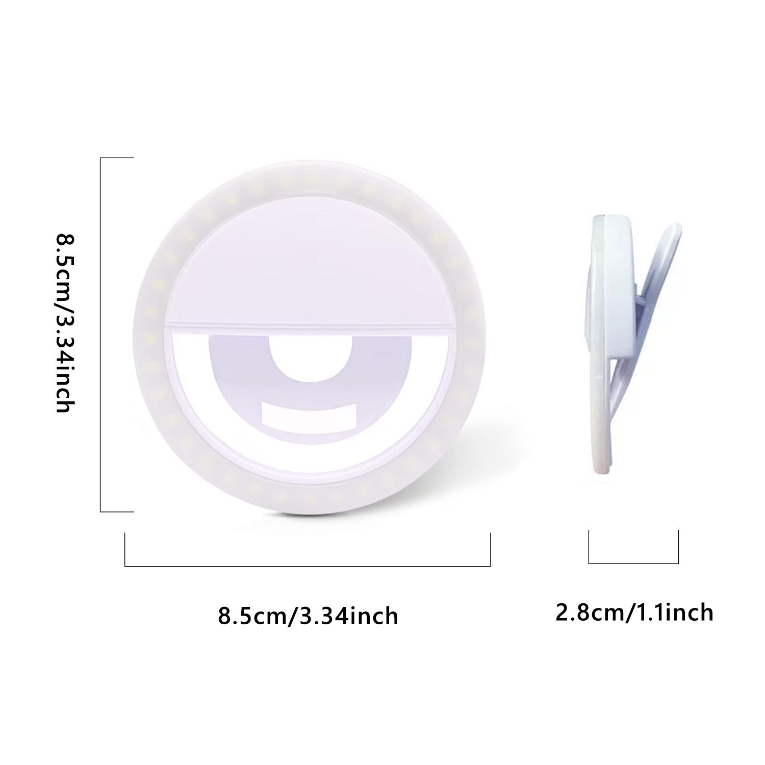 Selfie Ring Light with 28 LED Beads & 3 Brightness Levels - USB Rechargeable, Universal Clip for Phone/Tablet, Portable Makeup Light for Selfies, Videos, Vlog (50g, 8.4cm) Remote Cellphone