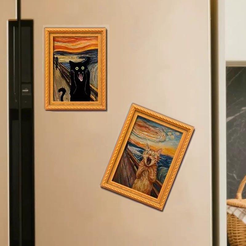 1pc/2pcs Cat Refrigerator Magnet-Cat Series, Screaming Kittens, Orange Cats and Black Cats, Durable Bamboo Materials, Perfect Home and Office Decoration, Holiday Gifts, Kitchen Accessories, Kitten Magnetic Refrigerator Stickers, Wooden Retro Refrigerator