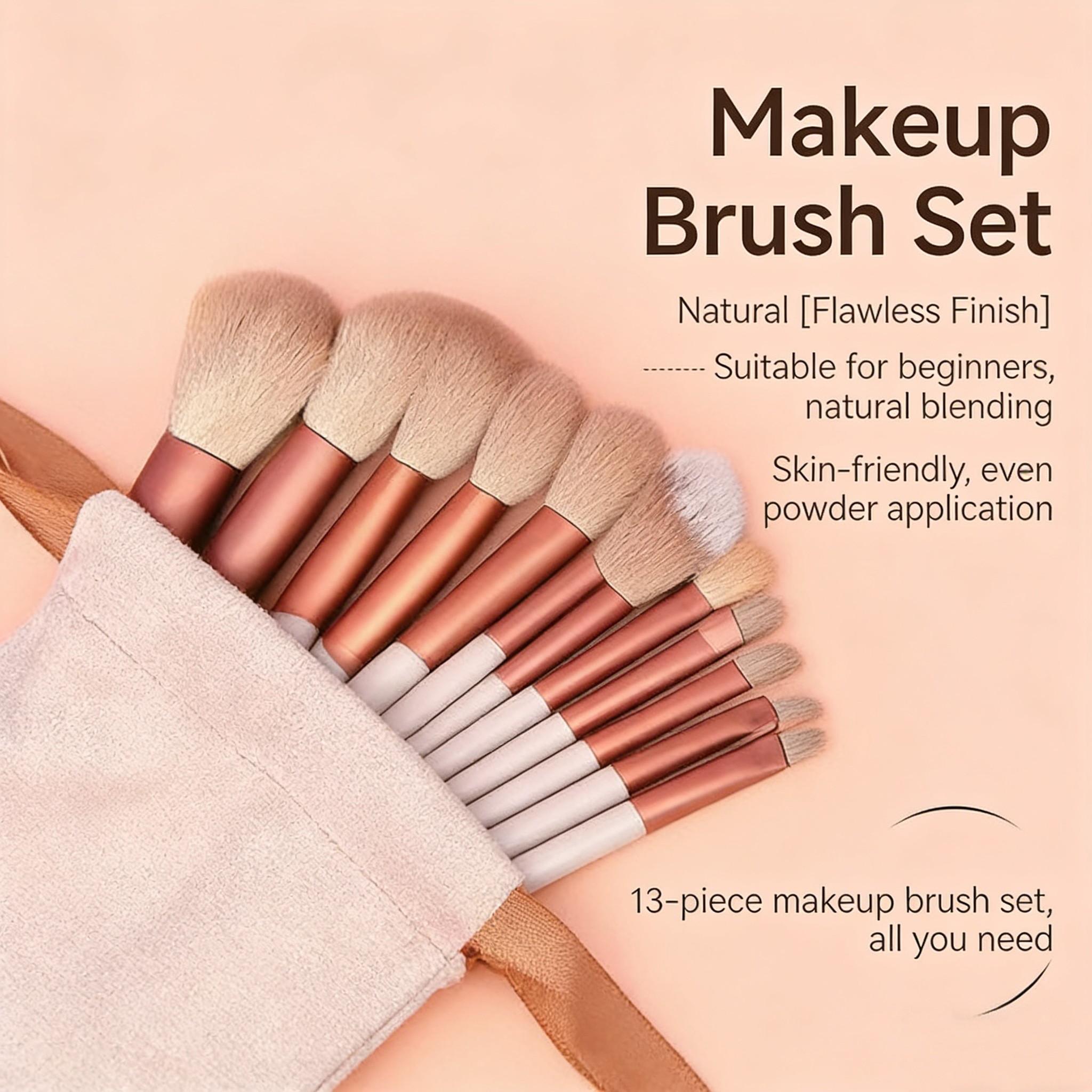 13pcs Makeup Brush Set Portable Blush Brush Eyeshadow Brush Complete Beauty Tools Suitable for Beginners Natural Flawless Finish Skin Friendly Even Powder Application All You Need for Full Face
