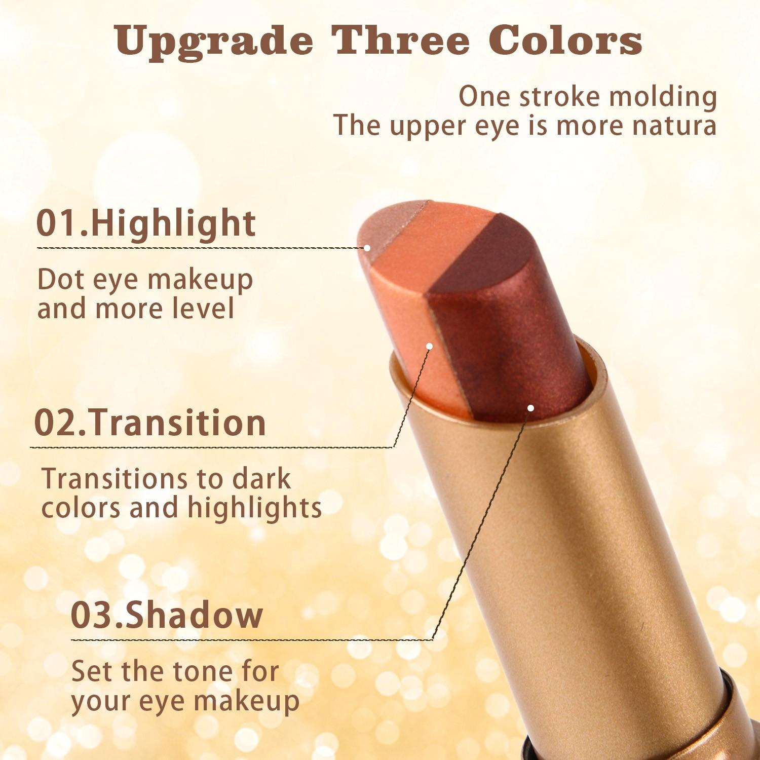 Three Color Eyeshadow Stick, Matte and Shimmer Finish, Waterproof, Easy Application, Perfect for All Makeup Styles, Ideal Valentine's Gift