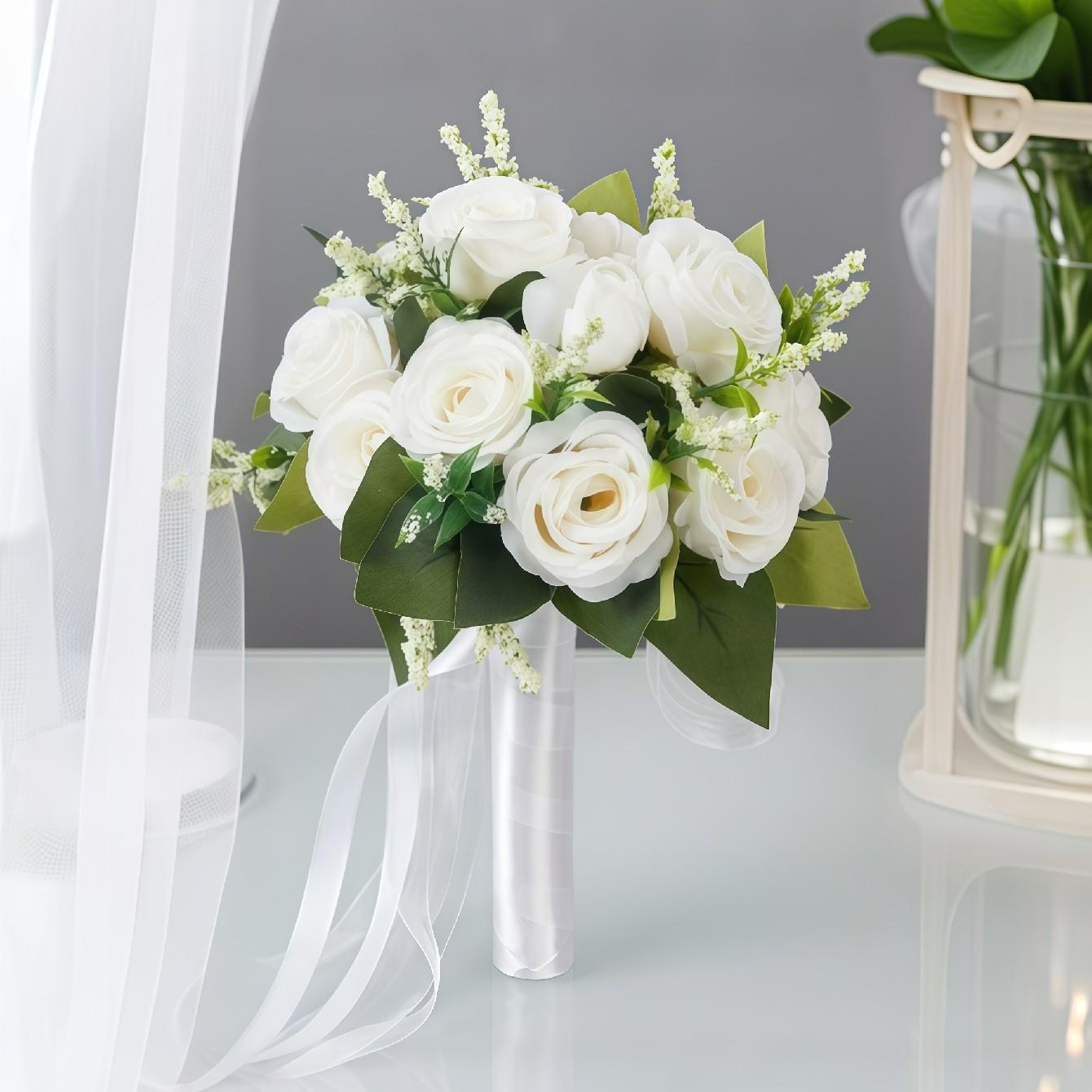 New Simulated Wedding Rose Hand Bouquet, Bridal Hand Flower Arrangement, High-End Wedding Photography Prop, Fake Flowers