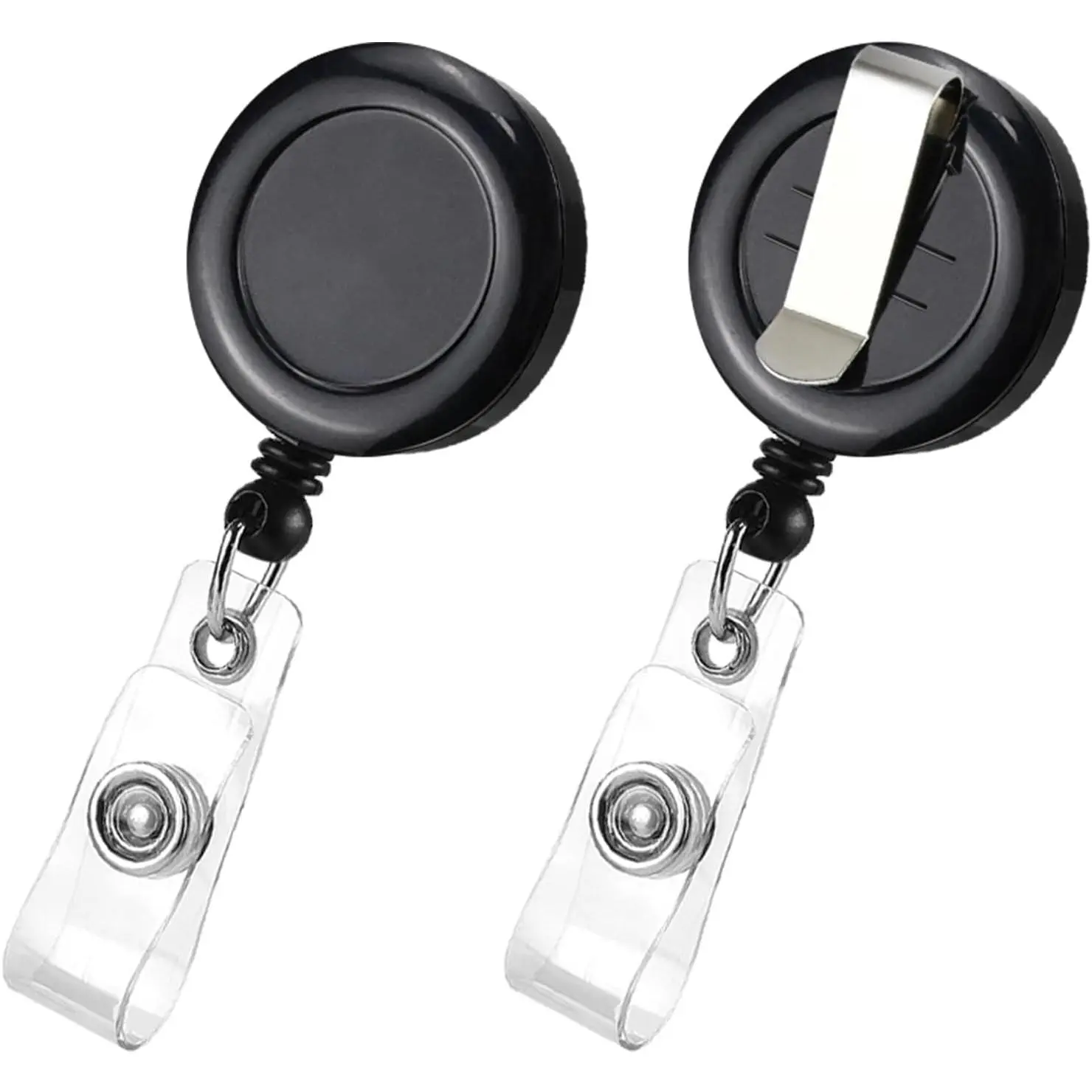 2-Pack ABS Plastic Retractable Name Badge Holder Reel - Belt Clip, Retractable Cord for ID Cards, Office Worker Badge Display (Black)