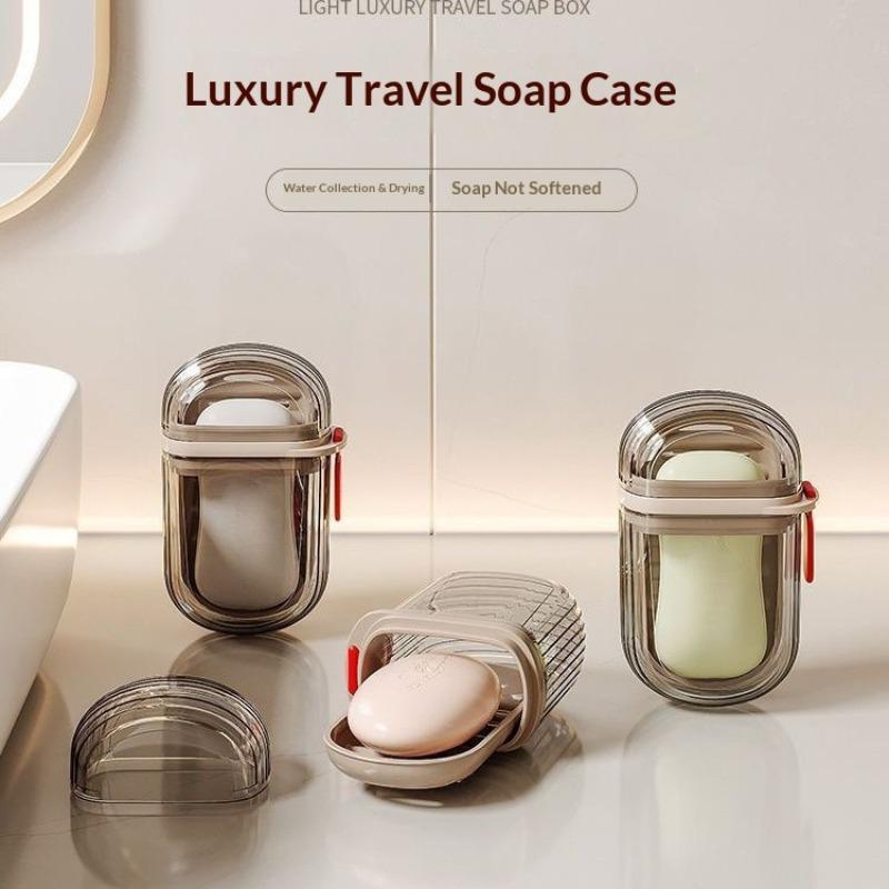 2pcs Portable Soap Dispenser with Lid, Compact Oval Design, Transparent Cover, Waterproof, Durable Pet Material, Ideal for Camping, Gym, Bathroom, Kitchen