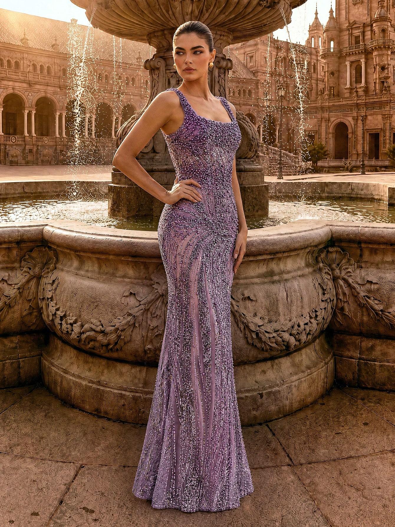 Women's Woven Fabric Prom Dress - Square Spaghetti Straps, Cross-Tie Back, All-Over Rhinestones, Sleeveless Bodycon Mermaid Style, Comfortable Floor-Length Formal Gown for Prom, Wedding Reception Events, Lady Women's Woven Fabric Prom Dress - Square Spaghetti Straps, Cross-Tie Back, All-Over Rhinestones, Sleeveless Bodycon Mermaid Style, Comfortable Floor-Length Formal Gown for Prom, Wedding Reception Events, Lady