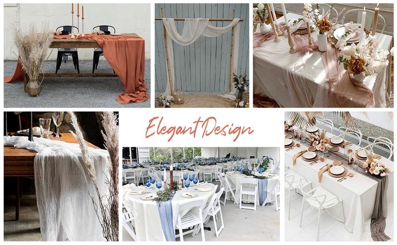 1/6/12/20-Pack Cheesecloth Table Runners 10FT (21.5"x120") – Boho Rustic Gauze Table Decor for Weddings, Valentine’s Day, Baby Shower, Bridal Shower, Birthday Parties, Romantic Dinners, Bridal Banquets, Dining Room Styling & 2026 Trendy Event Decor