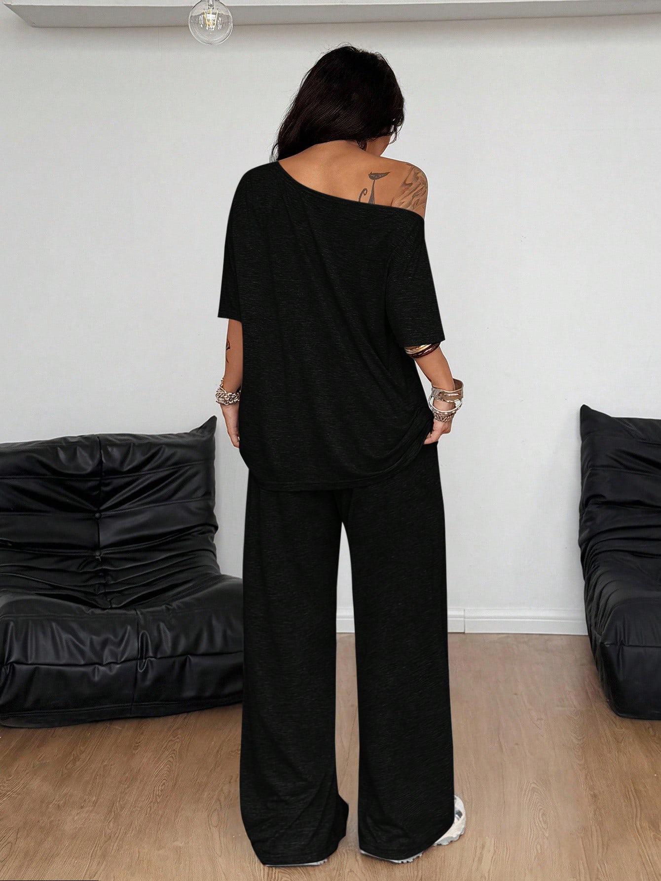 Women Off Shoulder Sweatsuits Oversized Pullover Sweatshirt and Wide Leg Pants Lounge Sets Two Piece Outfits