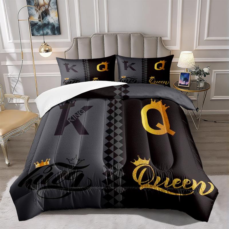 2/3 Pcs Deluxe Bedding Set, King And Queen Crown Printed Quilt Set, Including Comforter And Pillowcase, Shared By The Whole Family, Suitable for All Seasons, Is The Perfect Choice For Bedroom, Dormitory, And Guest Room Bedding Set