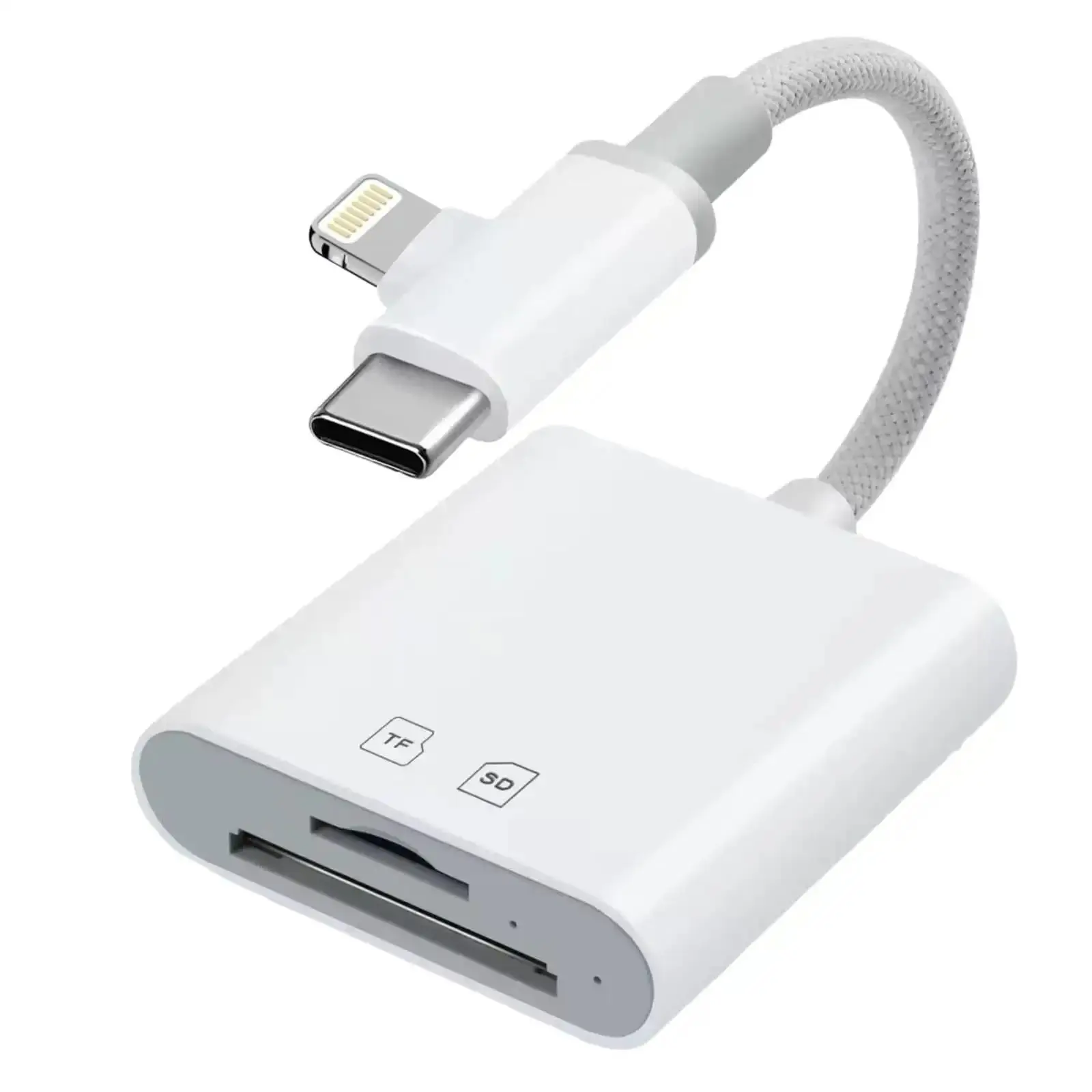 MFi Certified USB Multi-Port Card Reader, Type-C & Lightning Dual Connector, Plug and Play MicroSD TF Card Reader for iPhone iPad Mac Android, Trail Camera Viewer, Orange