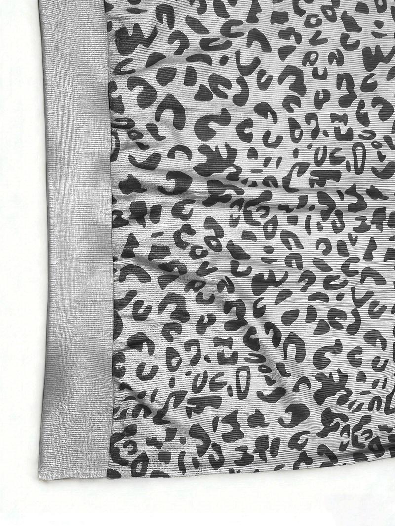 Plus Women Leopard Print Long Sleeve Casual Sweatshirt – Half-Zip V-Neck & Puff Sleeves Design, Perfect for Y2K Grunge or Casual Lazy Vibes, Soft Knit Fabric with Contrast Trim