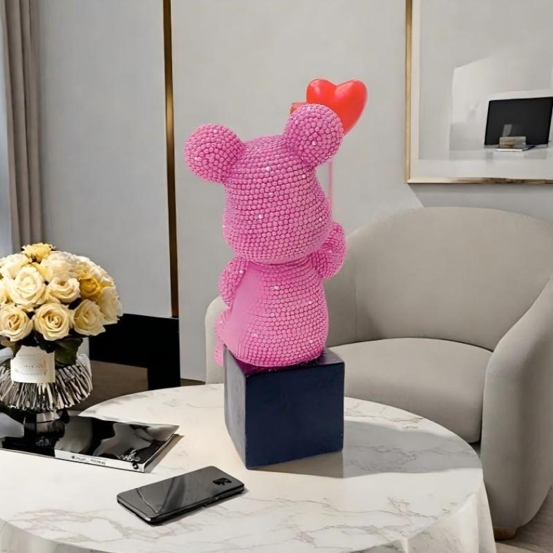 Resin Balloon Sculpture Bear Decor, Heart Design Bead Ornament, Ideal for Home Office Living Room Bedroom Gift, Unique Decoration Piece