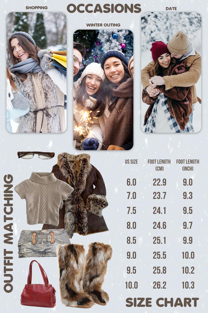 CELNEPHO Womens Faux Fur Knee High Boots Round Toe Flat Heel Easy Pull on Snow Booties with Full Plush Fur Party Outdoor Winter Warm Cozy Dress Shoes