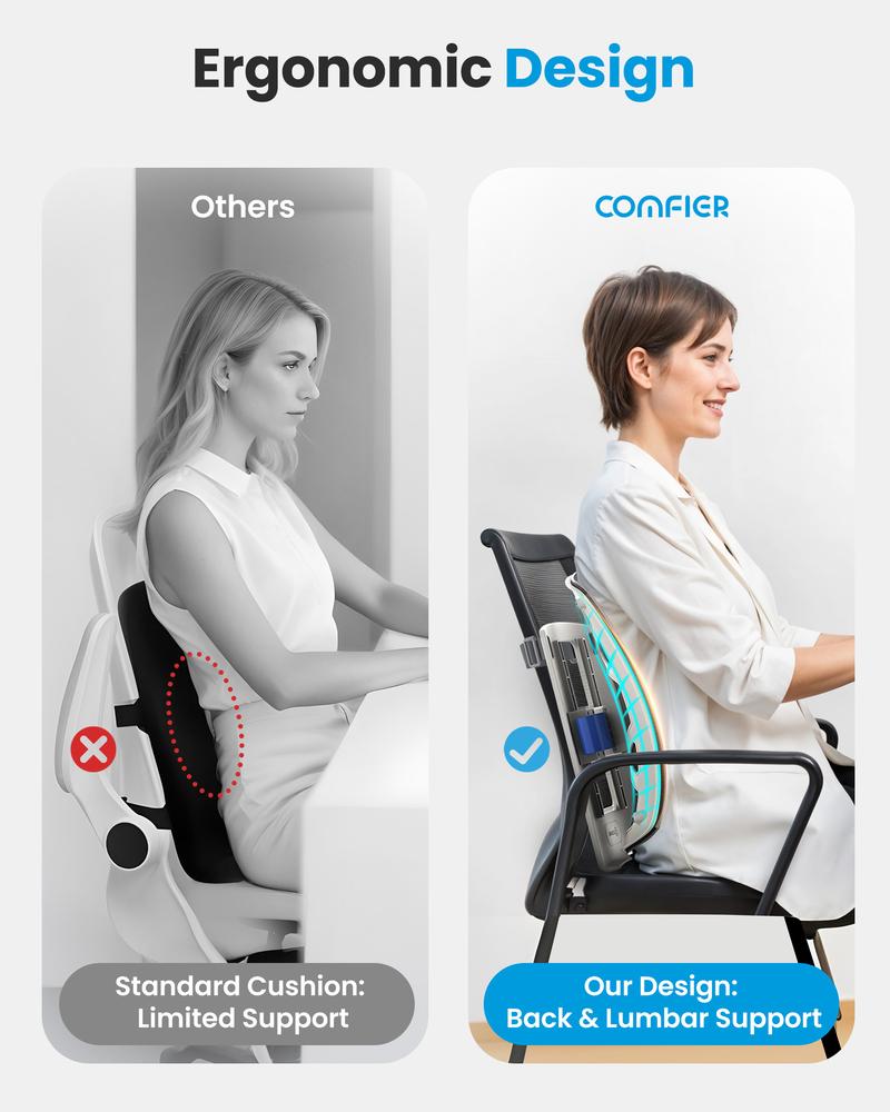 COMFIER Heated Lumbar Support Pillow with Vibration Massage, Back Support Cushion for Office Chair, Graphene Heating Chair Back Massager for Car Gaming Chair, Adjustable Height Up to 18.1 Inches Mother's Day