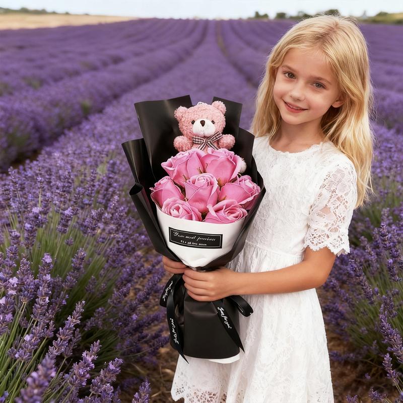Boutique Rose Gift Box, 1 Set Artificial Rose Soap Flower Bear Cartoon Doll Bouquet Gift Box, Romantic Eternal Rose Bouquet, Deluxe Gift Box Set, Simulated Rose Desktop Bedroom, Unique Creative Gift for Birthday，christmas Gifts, Christmas Bouquets