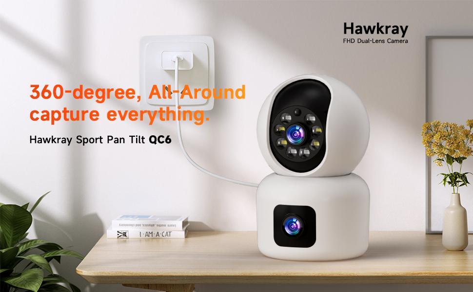 Hawkray 360° Dual Lens Smart Security Camera, 2K HD Camera, 2.4GHz with WiFi, Color Night Vision, Motion Detection for Baby and Pet Monitoring, Support Cloud and SD Card Storage.