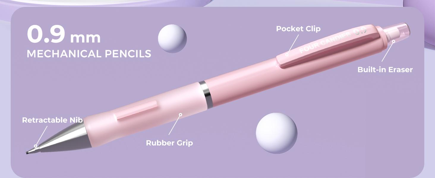 Four Candies 36PCS Aesthetic School Supplies, Mechanical Pencils 0.5mm, 0.7mm, 0.9mm & 2.0mm with 624PCS Lead Refills, Cute Mechanical Pencils for Drawing & Drafting, girly office supplies, Student Essentials Learning Materials,TiktokShopSpringGlowUp