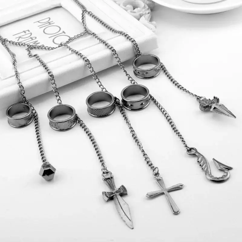 Hunter x Hunter Kurapika 5 Rings Chain Charms Bracelet Punk Hip Hop Vintage Cross Finger Chain Pendant For Women Men Jewelry
