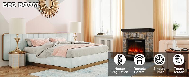 PUKAMI Electric Fireplace with Mantel, 36 inch Freestanding Stone Fireplace Heater TV Stand with Remote Control, Realistic Flame Effect and 3D Log, 750W/1500W