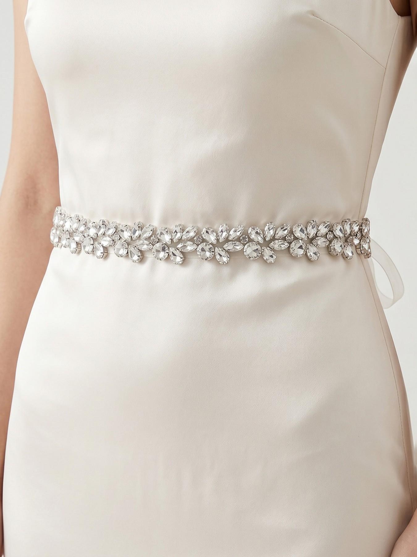 Bridal High-End Sparkling Rhinestone Waist Belt For Dress, Heavy-Duty Rhinestone Organza Ribbon Sash, Wedding Bridesmaid Evening Gown Accent, Belts For Dresses