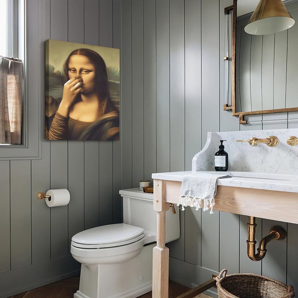 JIT Print Painting, Framed Canvas Wall Art - "Humorous Reimagining of Mona Lisa"  Classic Art with a Twist | Ready-to-Hang Decorative Poster for Office, Kitchen, Living Room, or Bedroom Perfect Gift for Creative Humor Enthusiasts
