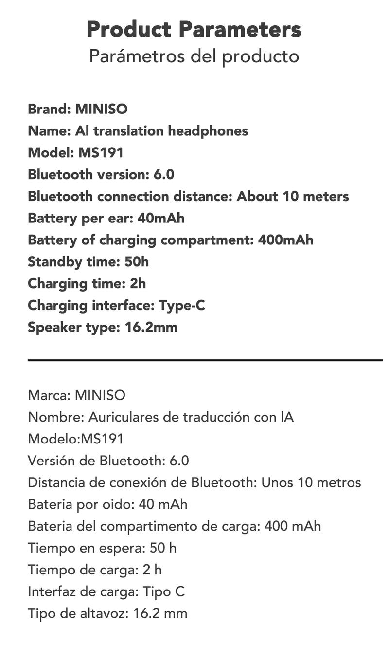 MINISO MS191 Wireless Bluetooth AI Language Translation Earbuds, OWS Translation Headset Headset, Support 134 Languages and Accents, AI Translation Bluetooth Smart Headset