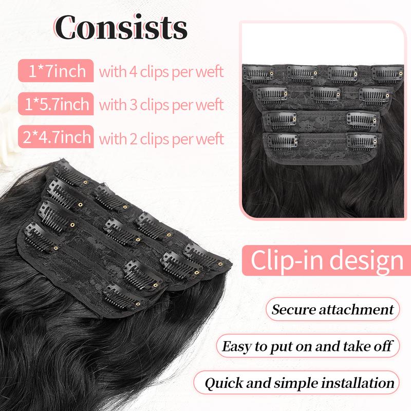 KooKaStyle Clip in Synthetic Hair Extensions Long Wavy 4PCS Thick Hairpieces to Chestnut Fiber Double Weft Natural Hair Extensions for Women