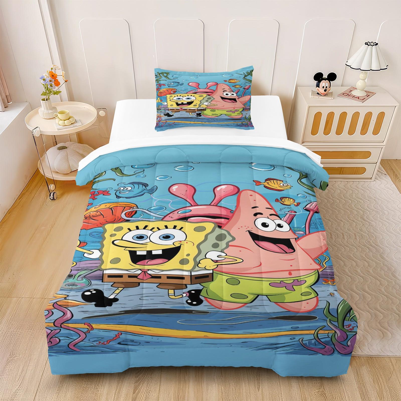 Spongebob Pattern Comforter Set, Soft And Durable Bedding Set, Includes 1 Comforter And 1 Or 2 Pillowcases, Daily Holiday Birthday Gift Bedroom Decor For Kids And Adults