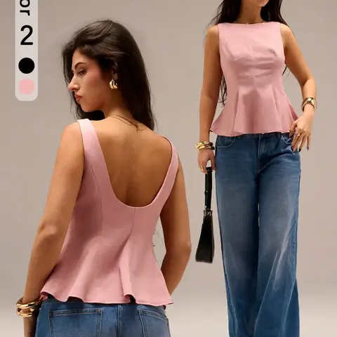 Women's French Backless Waist Cinching Vest Tops, Ruffled Sweet Slimming Design, Perfect for Casual Wear, Stylish and Comfortable