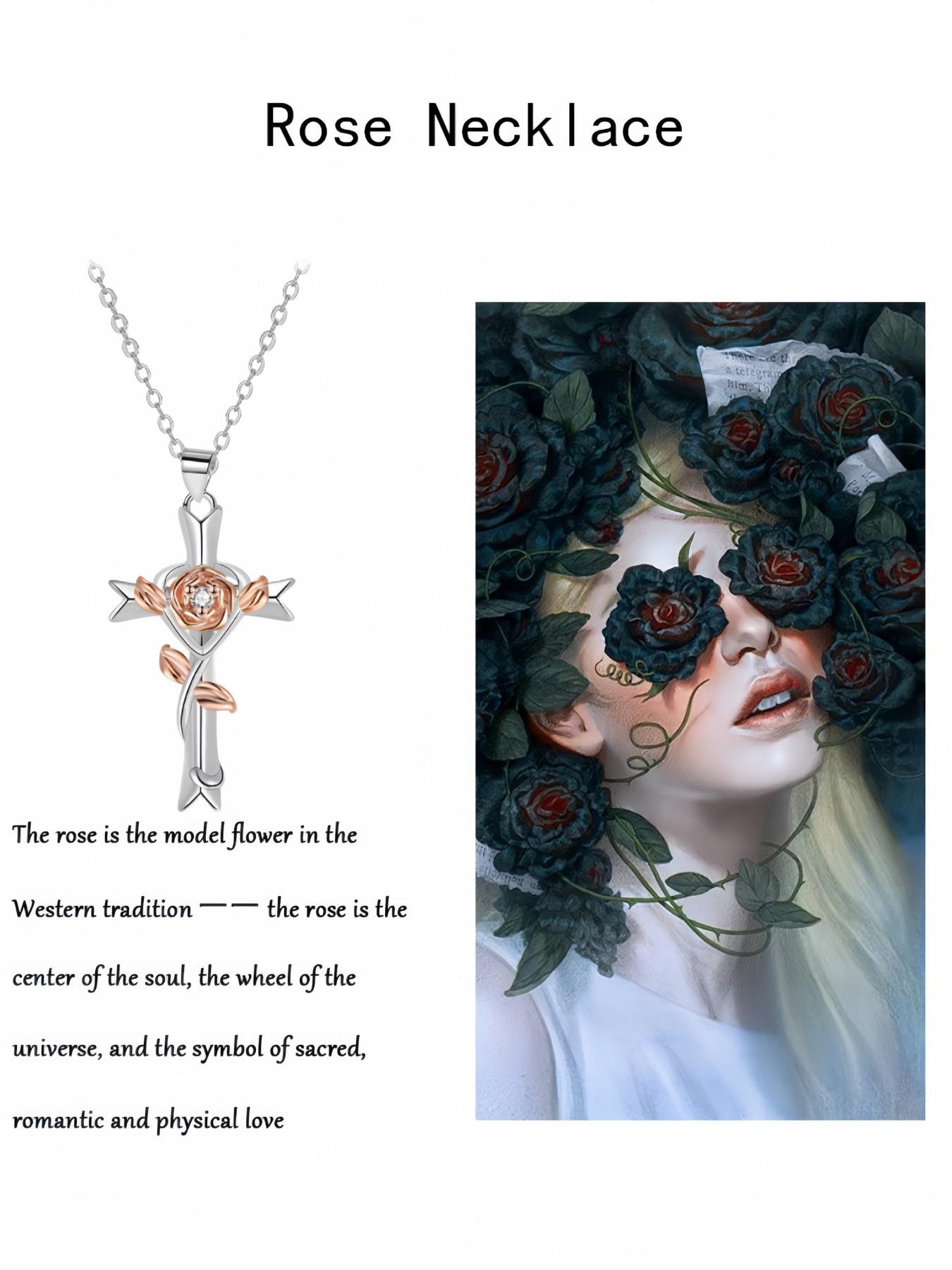 Cross Rose Glow · Dual Charm Original niche rose cross gem necklace with red preserved rose gift box. Ideal for birthdays, Mother's Day, Valentine's Day and all festivals.