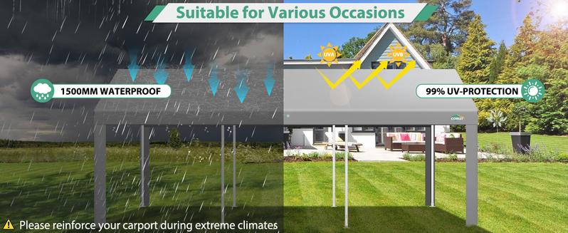 COBIZI 10x20 Heavy Duty Carport Car Canopy, Car Canopy for Truck, Boat, SUV with All-Season Tarp