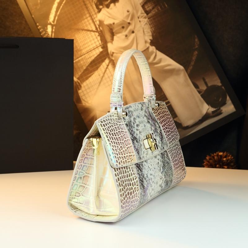 Vibrant Snake Print Crocodile Pattern Handbag, Luxurious Single Shoulder Bag, High-End Commuter Crossbody Bag, Versatile Locking Female Bag