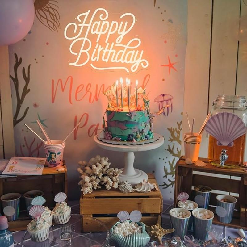 Happy Birthday Neon Party Decoration, Adjustable LED Birthday Neon Light, Wall Decor Lighting, Glowing Birthday LED Sign, Suitable for Any Age