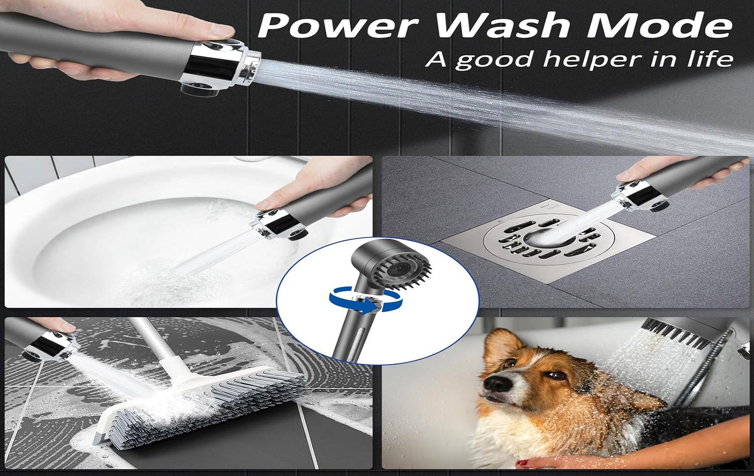 The 5-in-1 pressurized handheld shower head features one-touch on/off control and cool mist mode, a universal 59-inch hose, a drill-free mount, and 6 filters, making it ideal for a comfortable massaging shower.