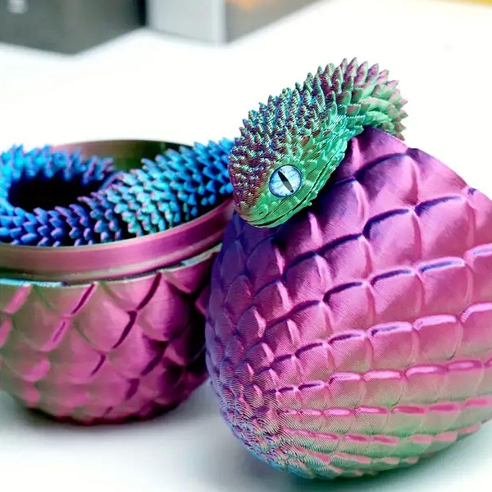 3D Printed Snake Egg with Movable Joints Snake Fidget Toy Figurine Desk Decor Stress Relief Gadgets Gift