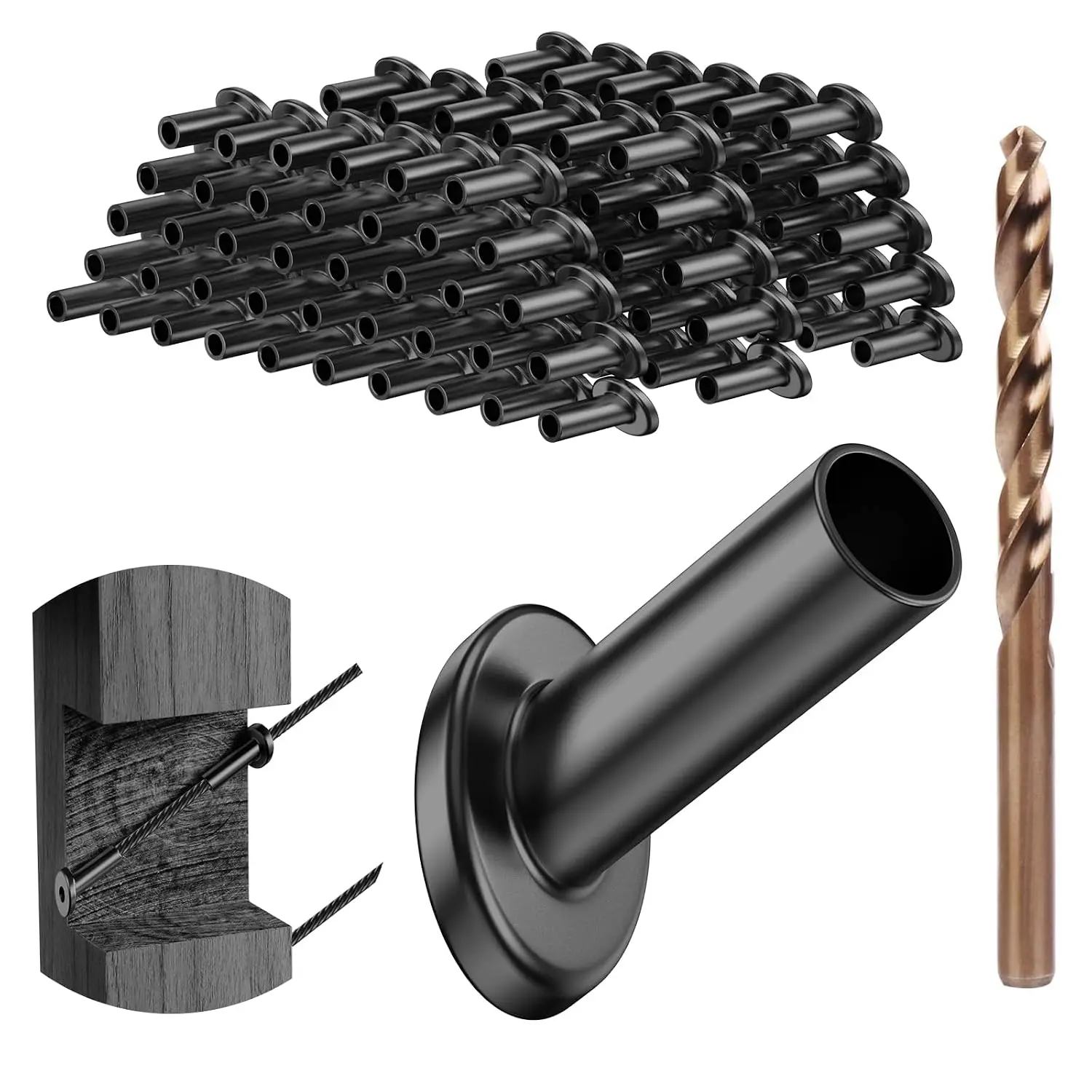 40 Pack 25 30 35 Degree Black Cable Railing Angle Beveled Protector Sleeves for 1/8" 5/32" 3/16", T316 Stainless, Angle Protector Sleeves Cable Railing Kit for Wood Posts