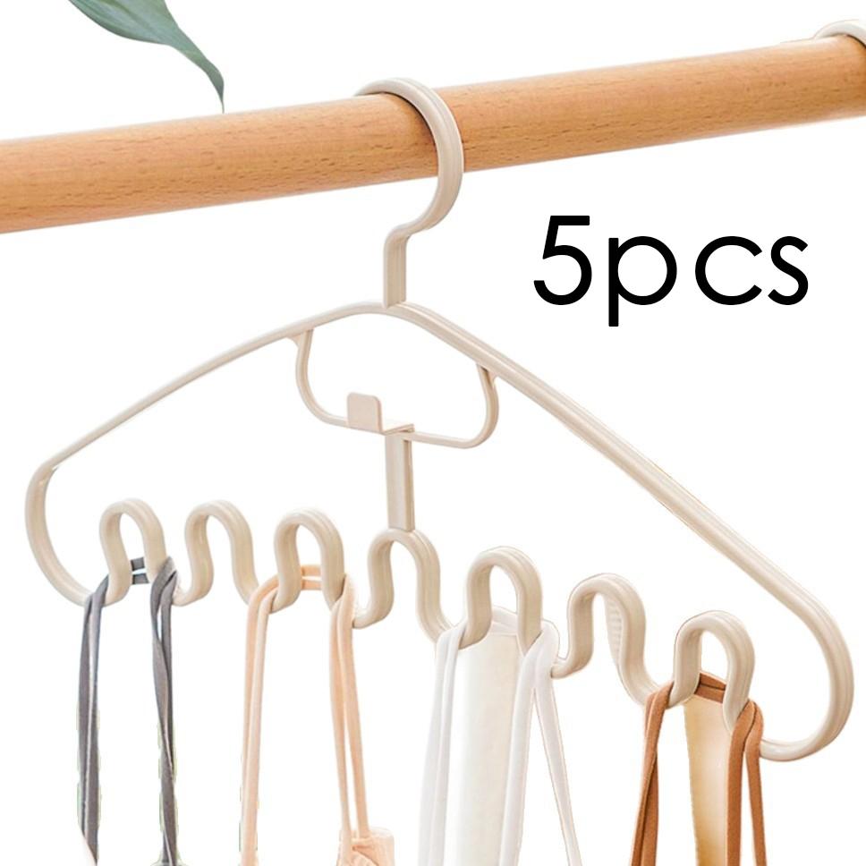 5 Plastic Clothes Hangers, Multifunctional Wave Shape, Space Saving Seamless Hanging Hooks, for Underwear Bras Sleepwear Scarves Handbags