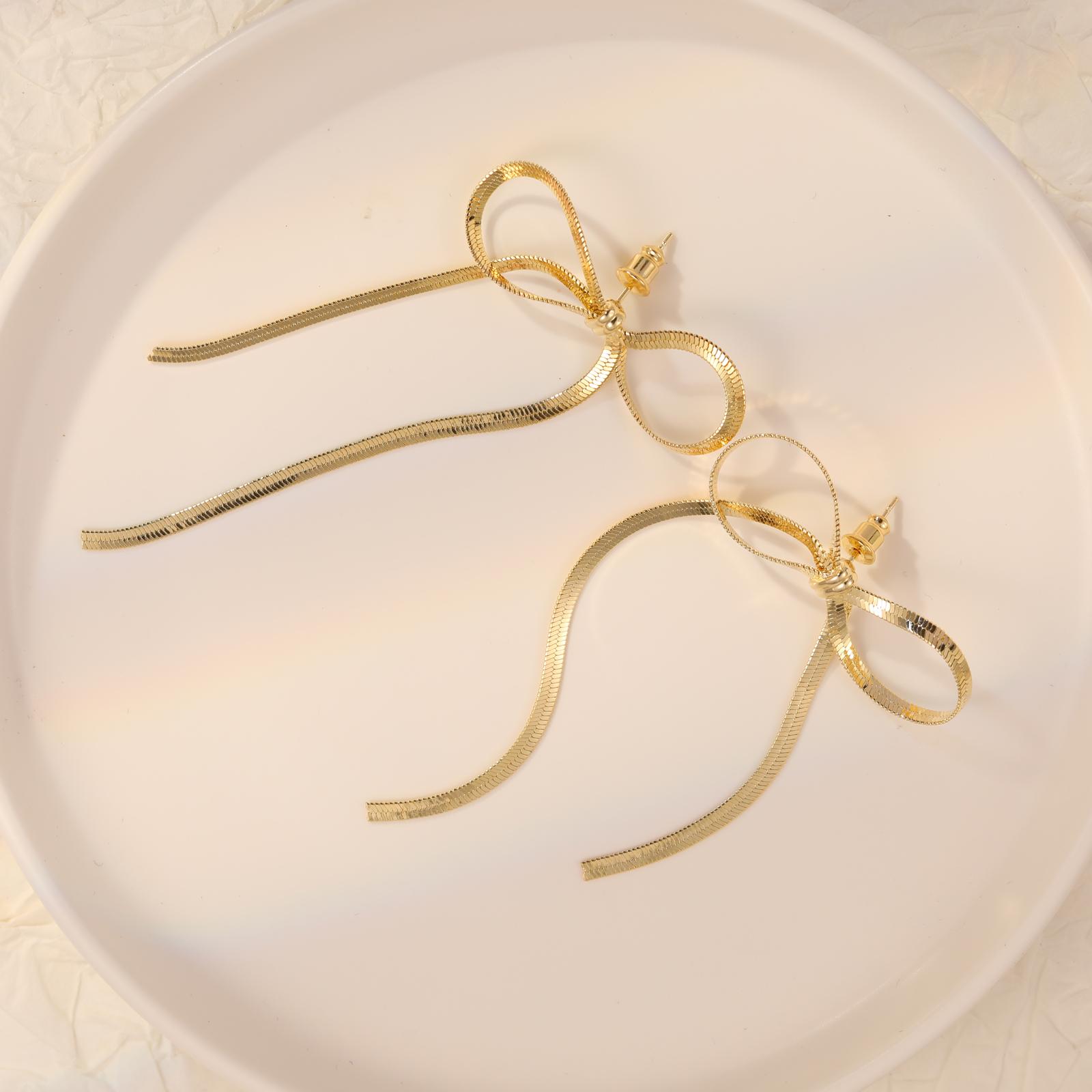 Gold Silver Bow Earrings For Women Ribbon Statement Earrings Stud Jewelry