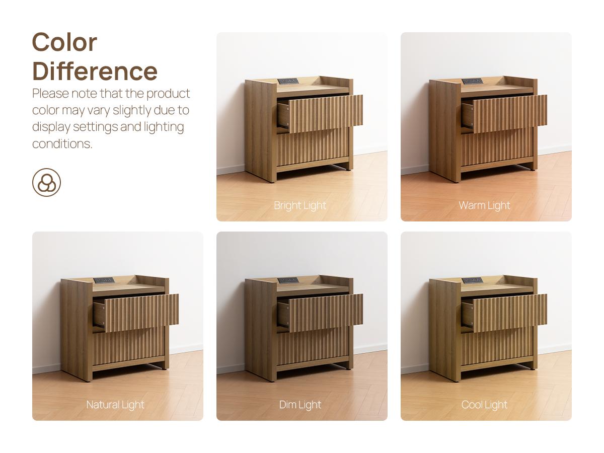 SICOTAS Night Stand Set of 2 Fluted Nightstands with Charger Station, Large Modern Nightstand Bedside Table End Table with 2 Drawers, 25" Wide Farmhouse Night Stands for Bedroom, Sofa Side