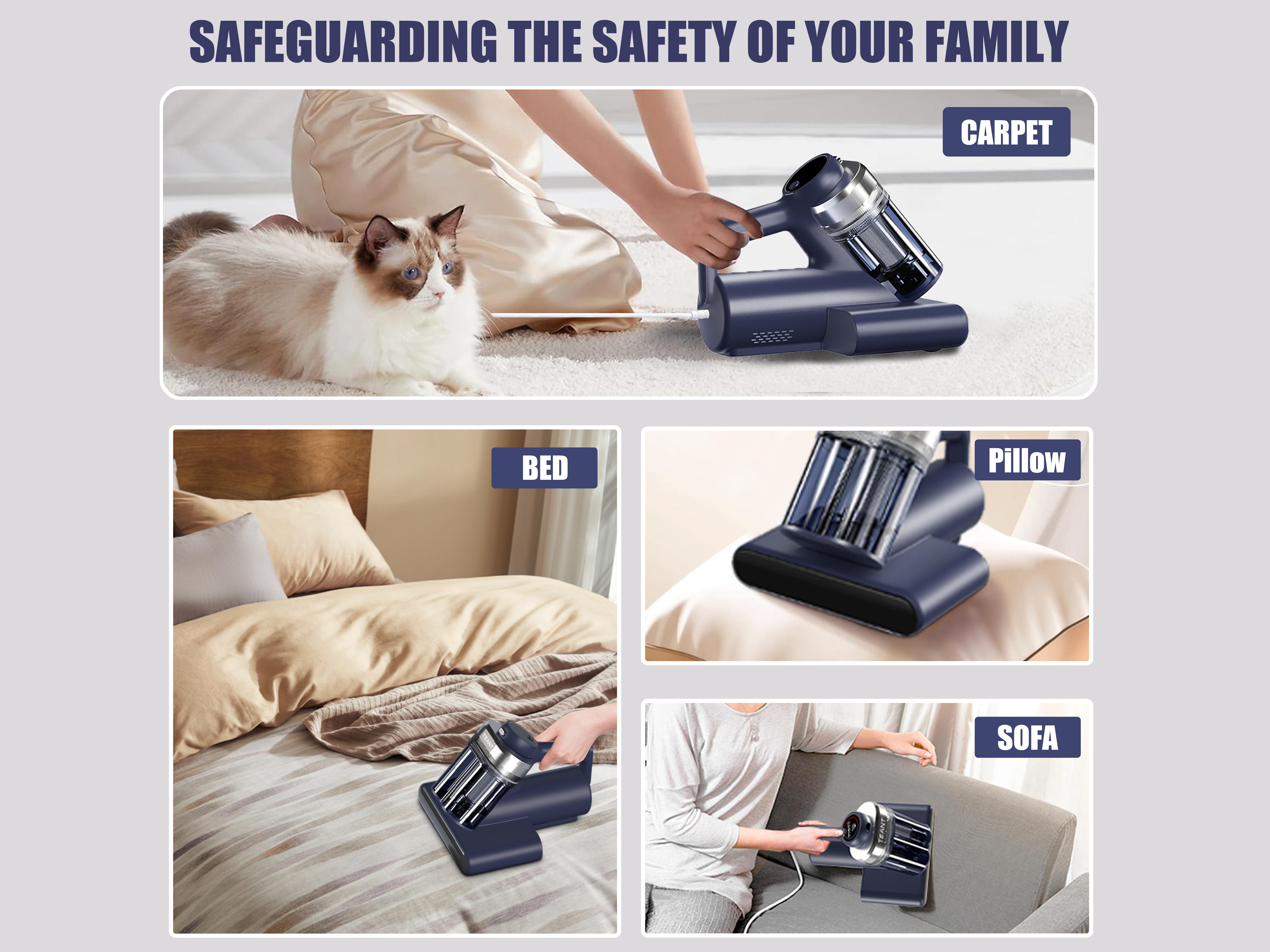Teant Mattress Vacuum Cleaner for Dust Mites Removal, Bed Vacuum with UV-C Light & 149°F Hot Air & Aroma Tablet & LED Display, 16Kpa Powerful Suction Double-Cup Handheld Vacuum Cleaner With HEPA Filter for Bed, Couch, Sofa, Carpet