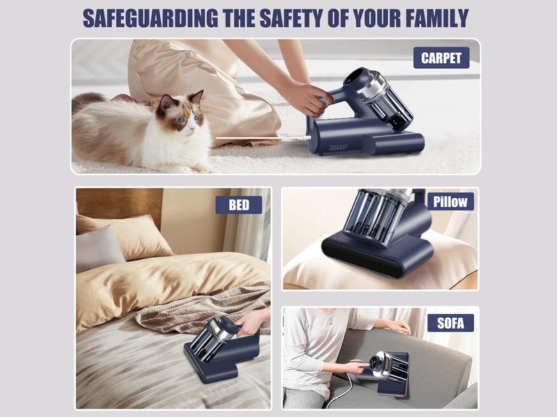 Teant Mattress Vacuum Cleaner for Dust Mites Removal, Bed Vacuum with UV-C Light & 149°F Hot Air & Aroma Tablet & LED Display, 16Kpa Powerful Suction Double-Cup Handheld Vacuum Cleaner With HEPA Filter for Bed, Couch, Sofa, Carpet