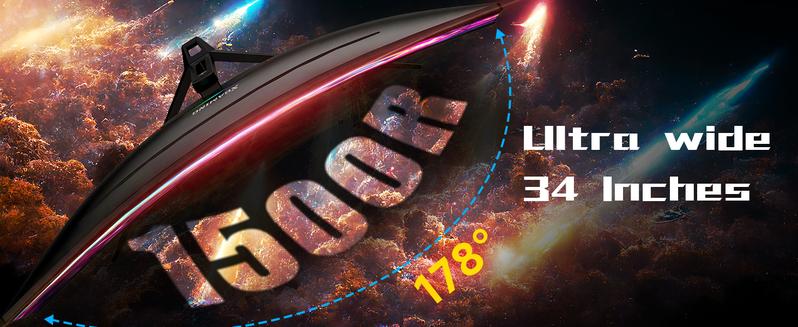 34-Inch Ultrawide Curved Gaming Monitor, 3440x1440 WQHD, Up to 165Hz, 1ms, 1500R Curvature, 100% sRGB, FreeSync Premium, HDMI 2.0 & DisplayPort 1.4, Wall Mountable - Black 34-Inch Ultrawide Curved Gaming Monitor, 3440x1440 WQHD, Up to 165Hz, 1ms, 1500R Curvature, 100% sRGB, FreeSync Premium, HDMI 2.0 & DisplayPort 1.4, Wall Mountable - Black