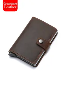 Crazy Horse Leather Men's Wallet RFID Blocking Genuine Leather Automatic Pop Up Card Holder Vintage Minimalist Business Wallet for Male, Valentine's Day Birthday Gift for Husband Boyfriend Dad