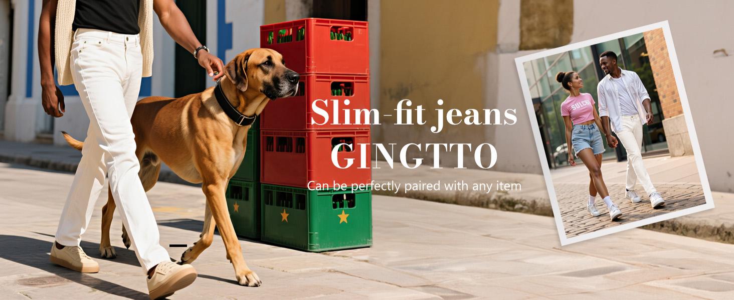 GINGTTO Men's Slim Straight Fit Jeans Comfort Stretch Spill-resistant Denim Pants Stain Resistant Jeans