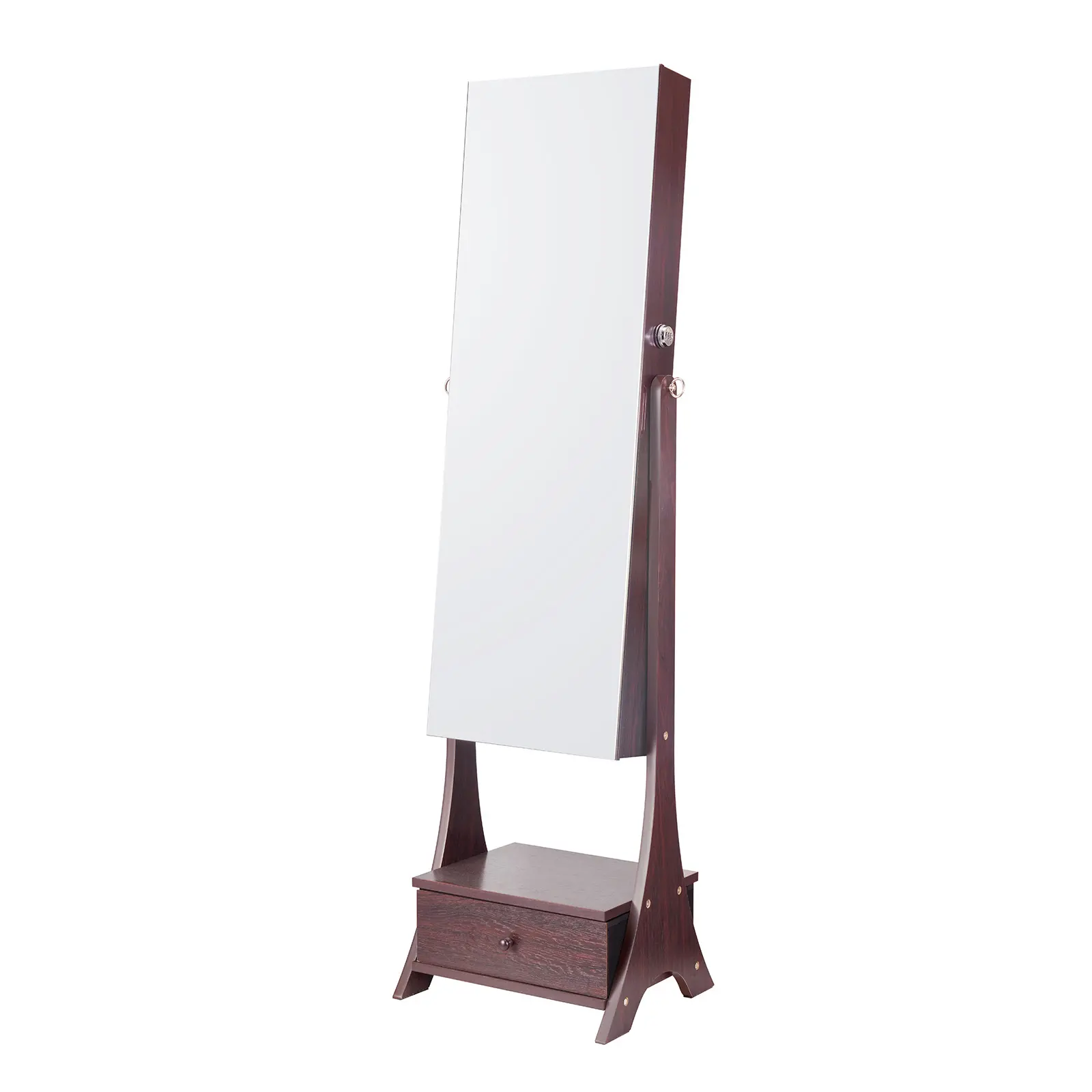Mirror Jewelry Cabinet, Standing Mirror with Storage, Lockable Jewelry Mirror Organizer with Full Length Mirror, Velvet Lining, Interior LED Light, Drawer, Freestanding Jewelry Armoire