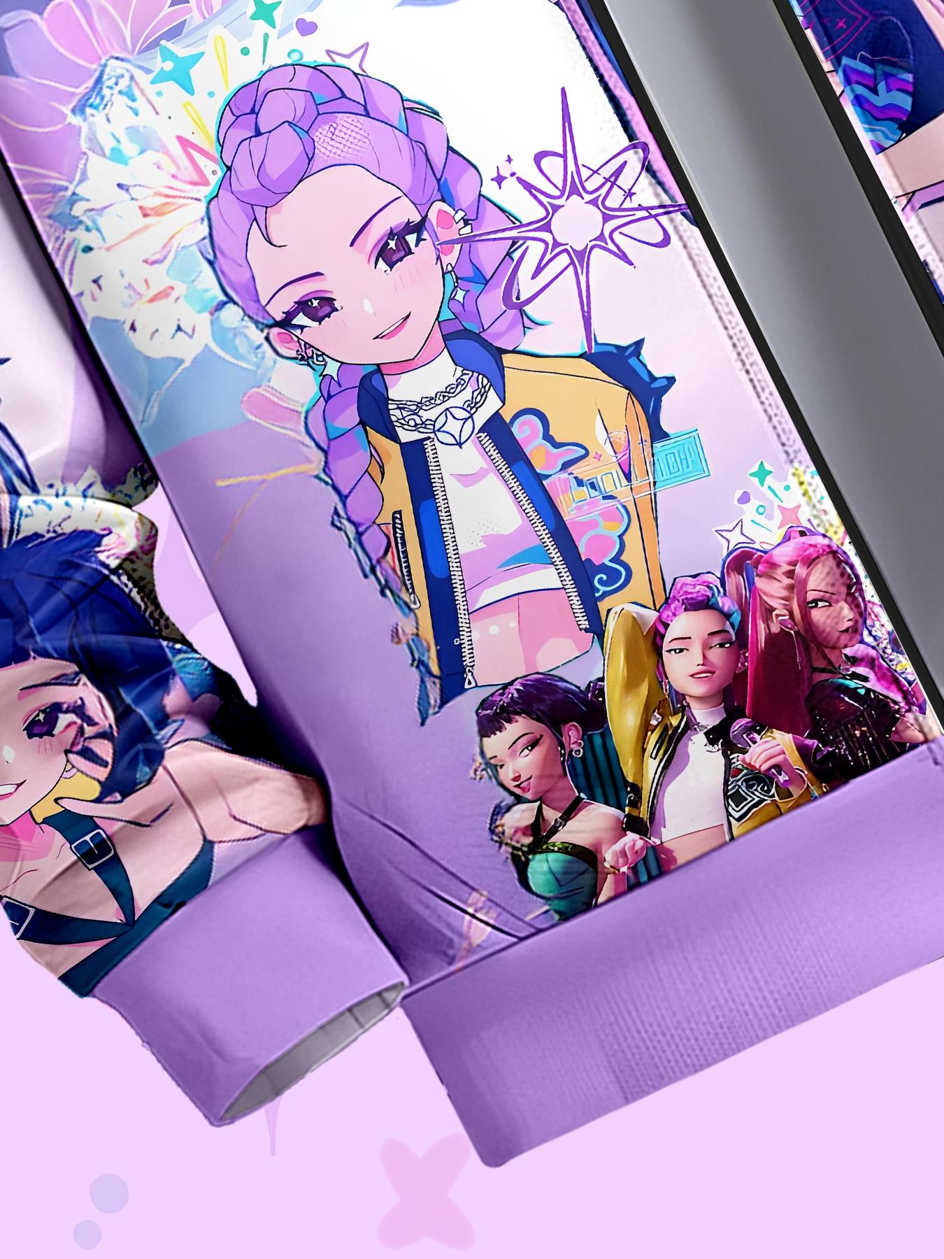 Girls Lightweight Hooded Zipper Sweatshirt, Casual Fall & Winter Wear, Fitted Random Print Design, Durable Daily Outdoor Activities, Graphic Hoodies, Aesthetic Hoodie