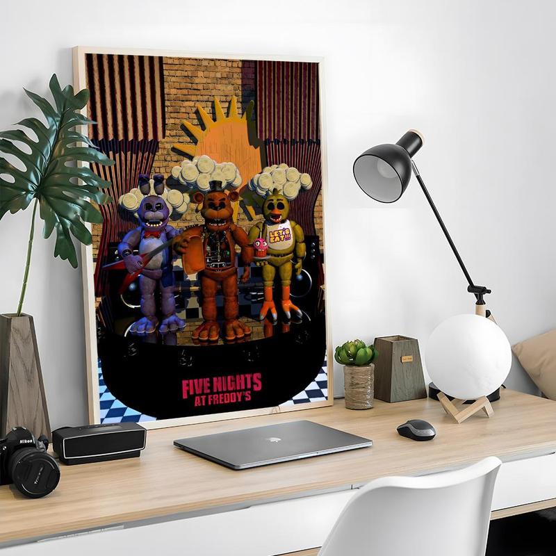 Game FnafFive-nights-At-Freddys Poster Sticky Waterproof Wall Art High Quality Print Unique Artwork Aesthetic Home Living Bedroom Decor Trendy Room Decoration Easy-To-Apply Gift Durable