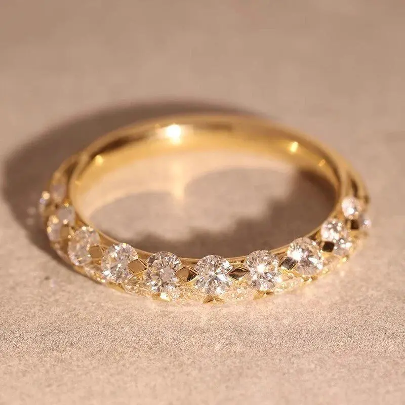 Huitan Women's Classic Gold Cubic Zirconia Engagement Ring - Brass Base, Avoid Sweat, Versatile Everyday Finger Accessory, Size 6-10 Fashion Costume Jewelry