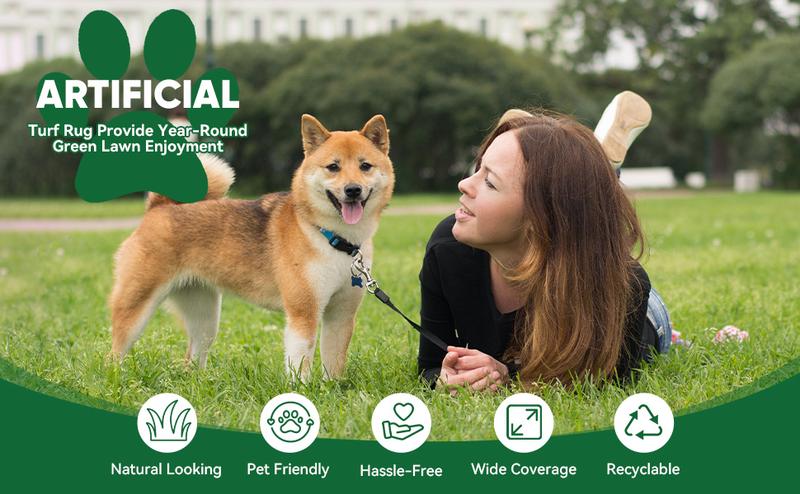 Artificial Grass Outdoor Indoor, 3 FT x 5 FT Faux Turf Lawn, 0.4" Artificial Grass Rug for Patio, Rug Synthetic Grass Mat with Drainage Holes